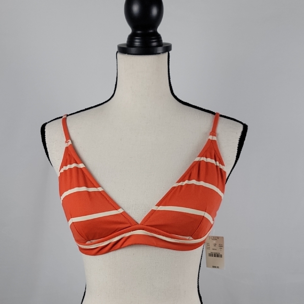 J. Crew Size L Orange & White Striped Triangle Bikini Top, Adjustable, NEW w/Tag